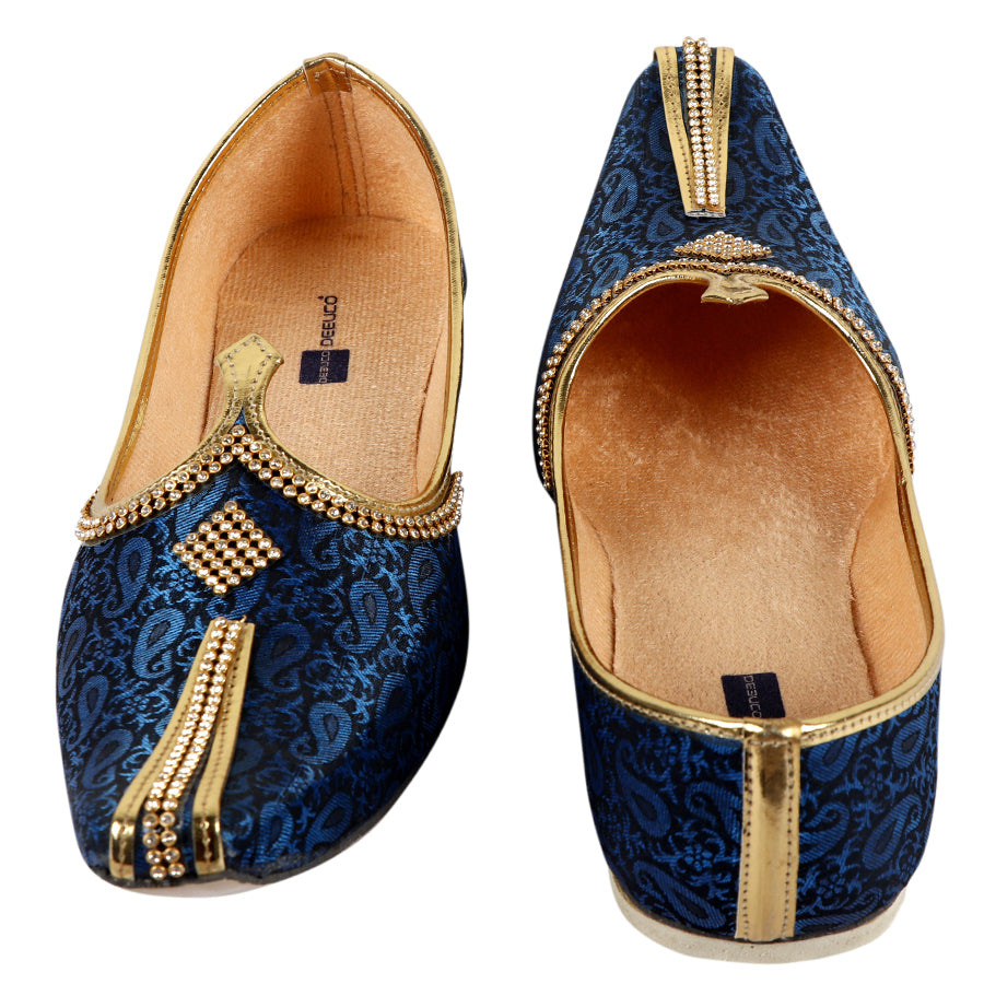 DEEUCO Men's Traditional Navy Blue Wedding and Sherwani Jutti (Mojari)