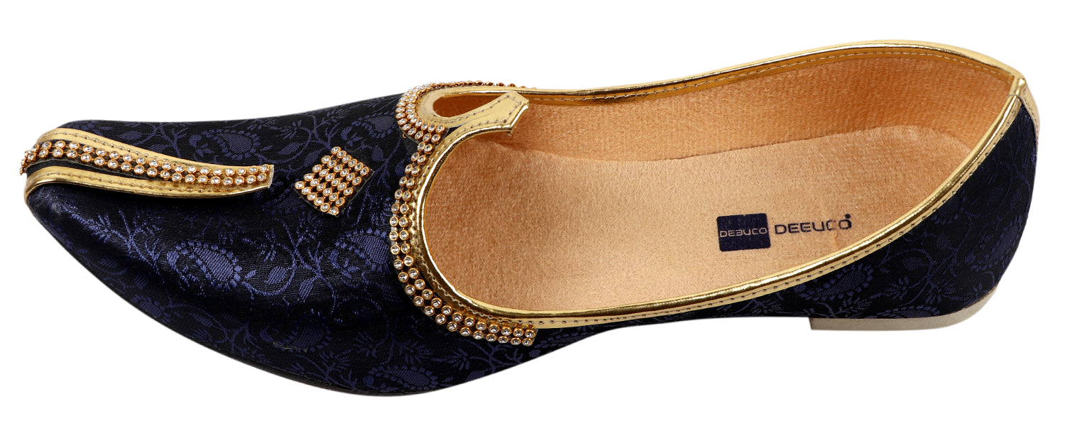 DEEUCO Men's Traditional Velvet Royal Blue Wedding and Sherwani Jutti (Mojari)