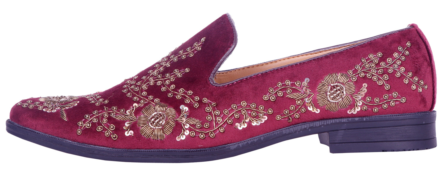 Deeuco Premium Maroon Velvet Hand Zardozi embroidery Jutti