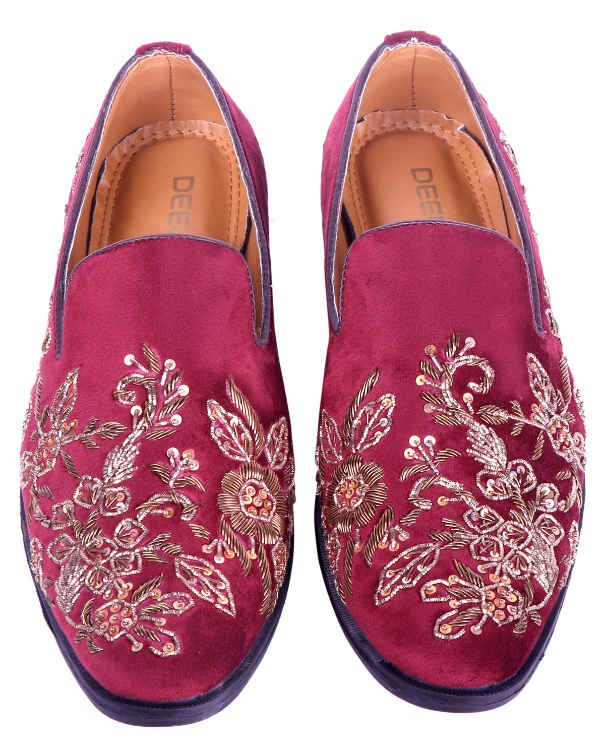 Deeuco Premium Maroon Velvet Zardozi embroidery Jutti