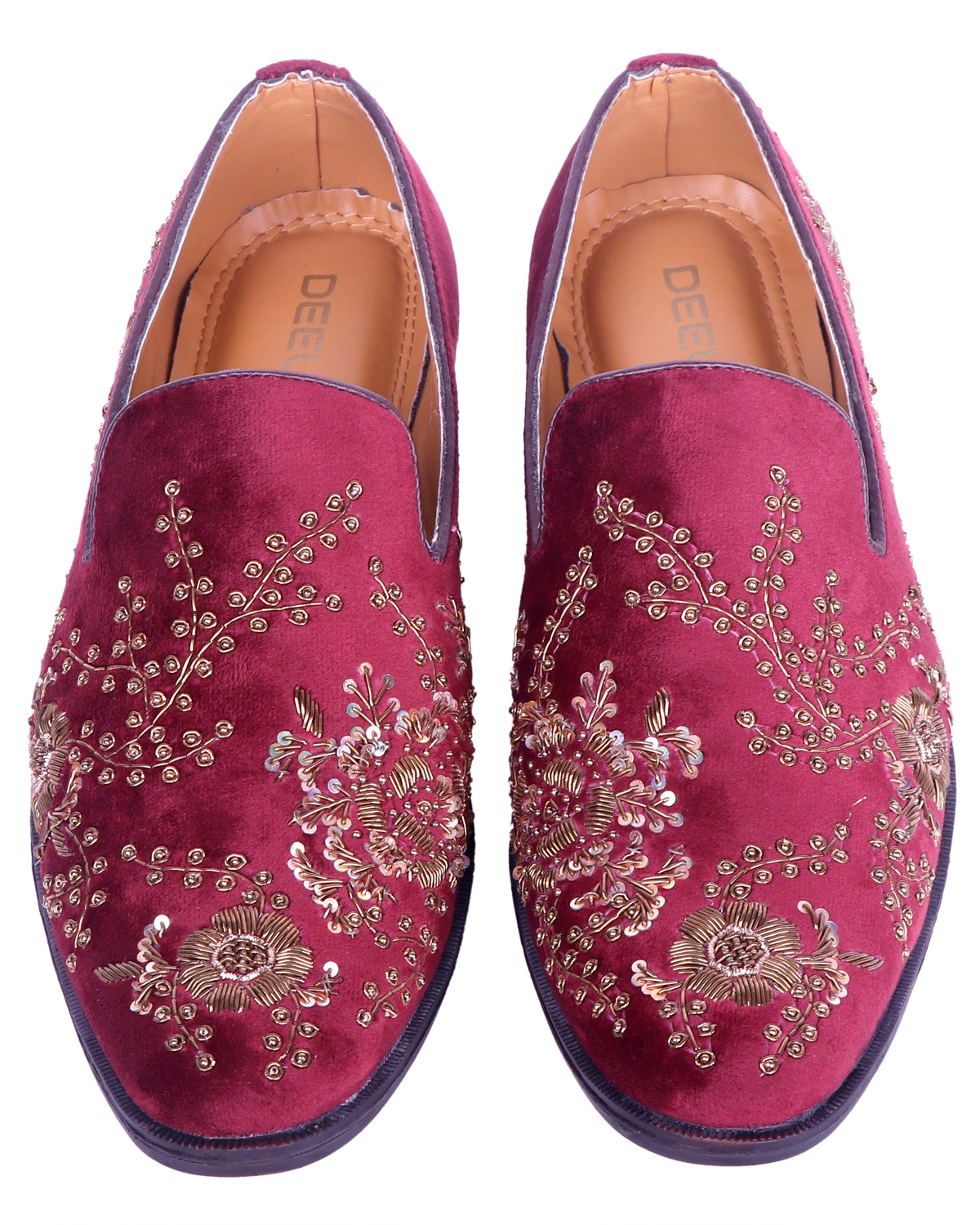 Deeuco Premium Maroon Velvet Hand Zardozi embroidery Jutti