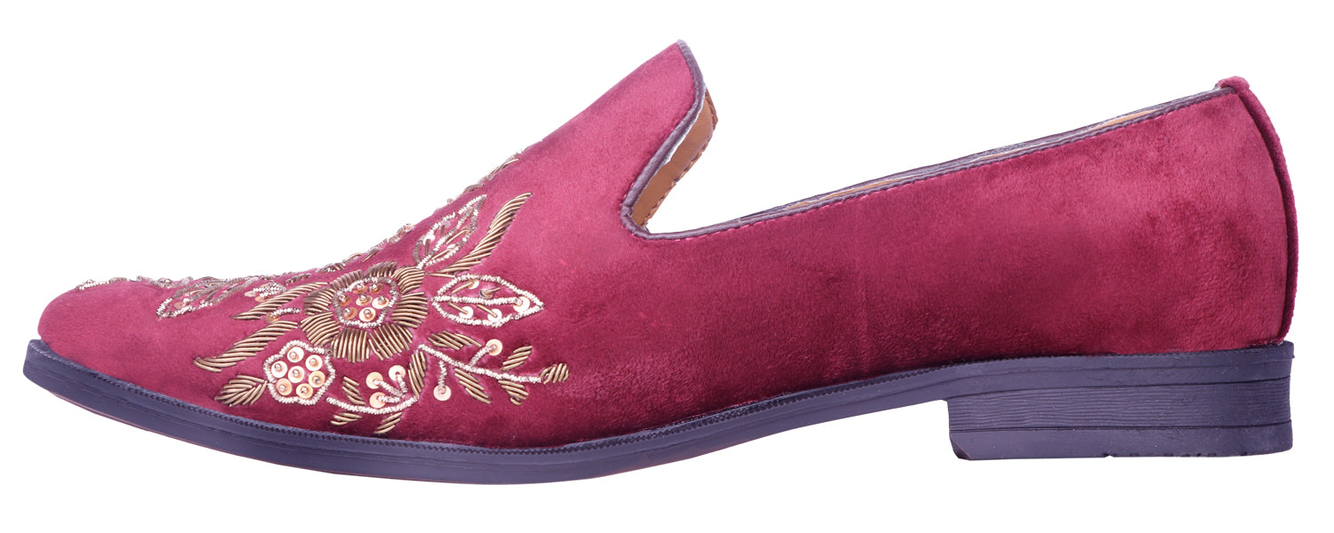 Deeuco Premium Maroon Velvet Zardozi embroidery Jutti