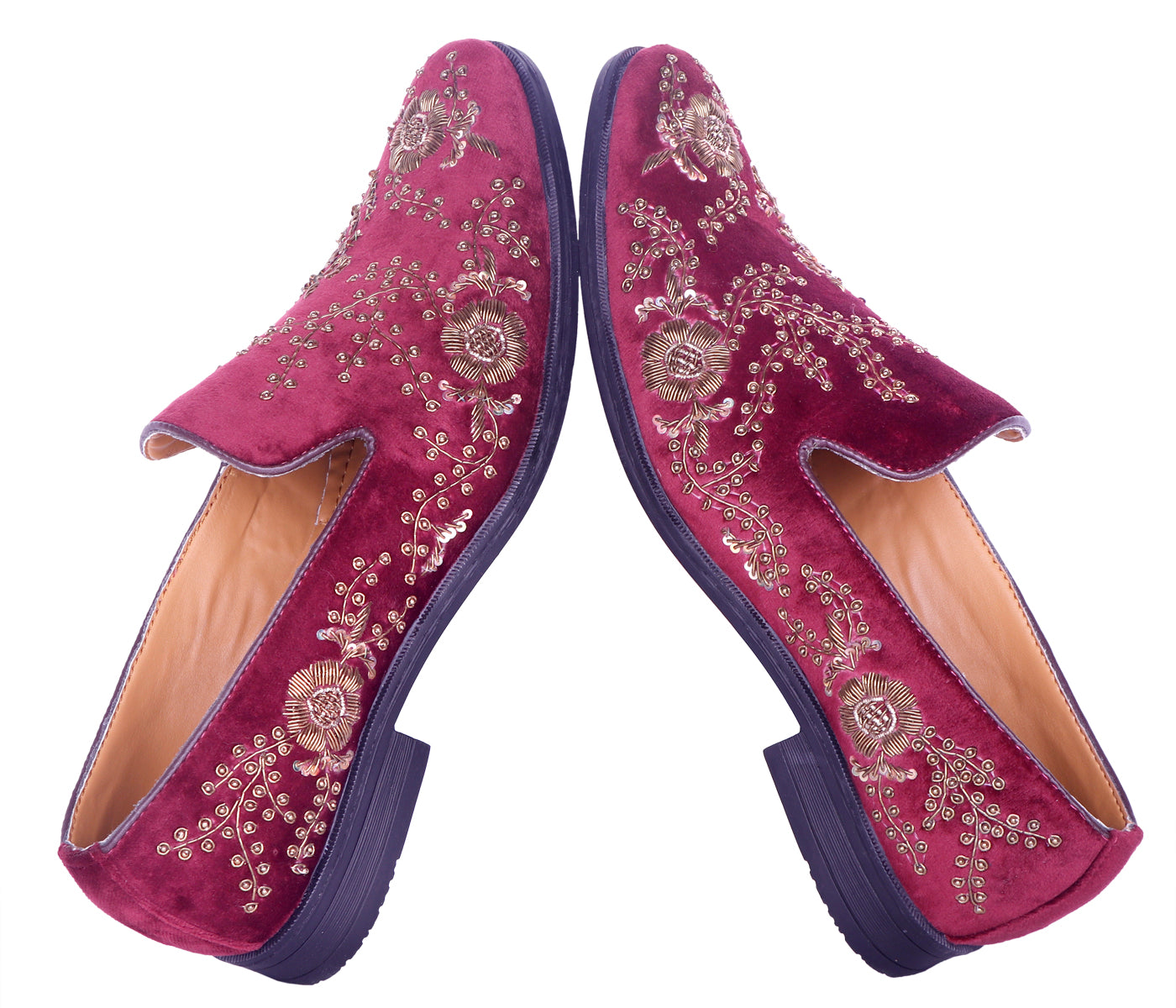 Deeuco Premium Maroon Velvet Hand Zardozi embroidery Jutti