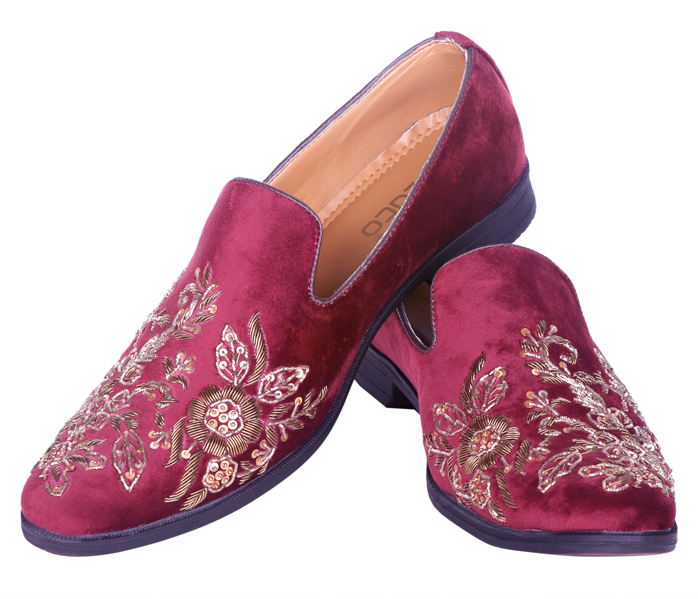 Deeuco Premium Maroon Velvet Zardozi embroidery Jutti