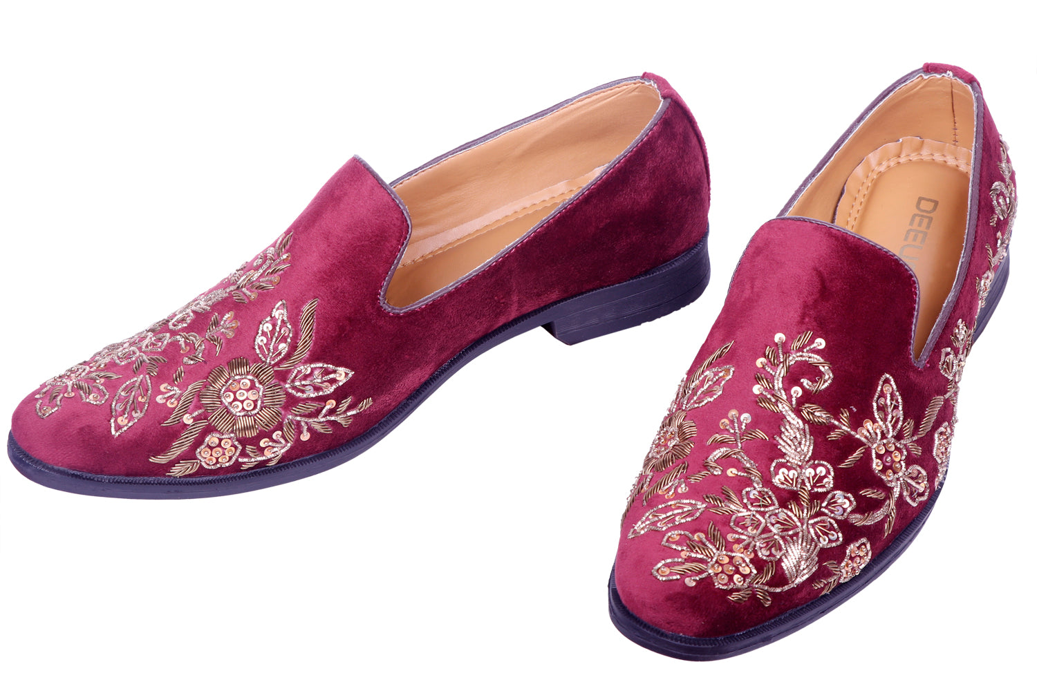 Deeuco Premium Maroon Velvet Zardozi embroidery Jutti