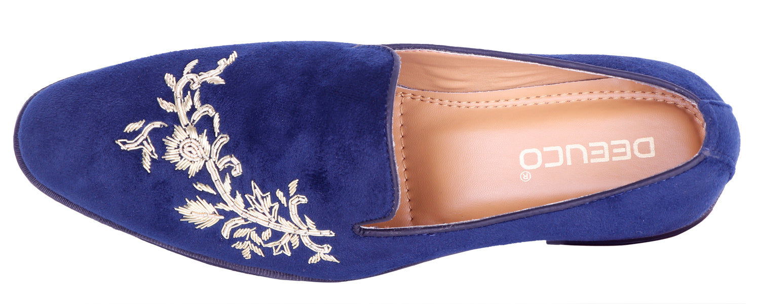 Deeuco Premium Navy Blue Velvet Zardozi embroidery Jutti