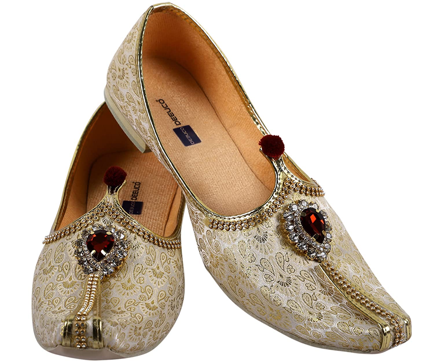 DEEUCO Men's Designer Stone Studded Wedding and Sherwani Jutti Mojari.